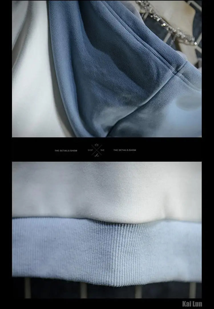 Kawaii Neko Harajuku Hoodie – Japanese Patchwork Blue & White Oversized Sweatshirt