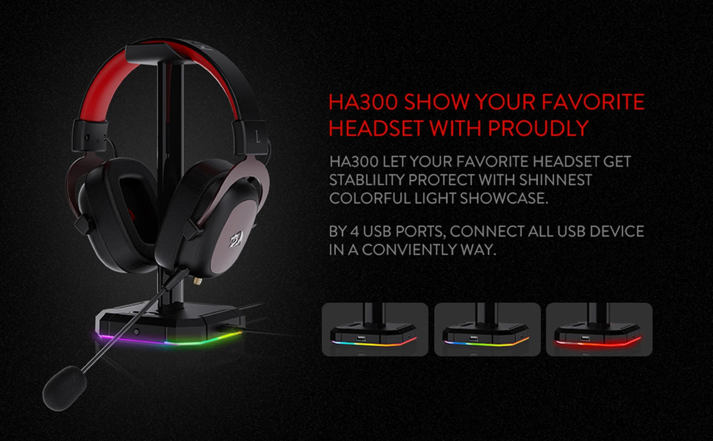 HA300 RGB Headset Stand | 4x USB Base - Aruen Store