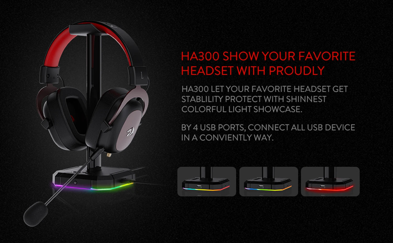 HA300 RGB Headset Stand | 4x USB Base - Aruen Store