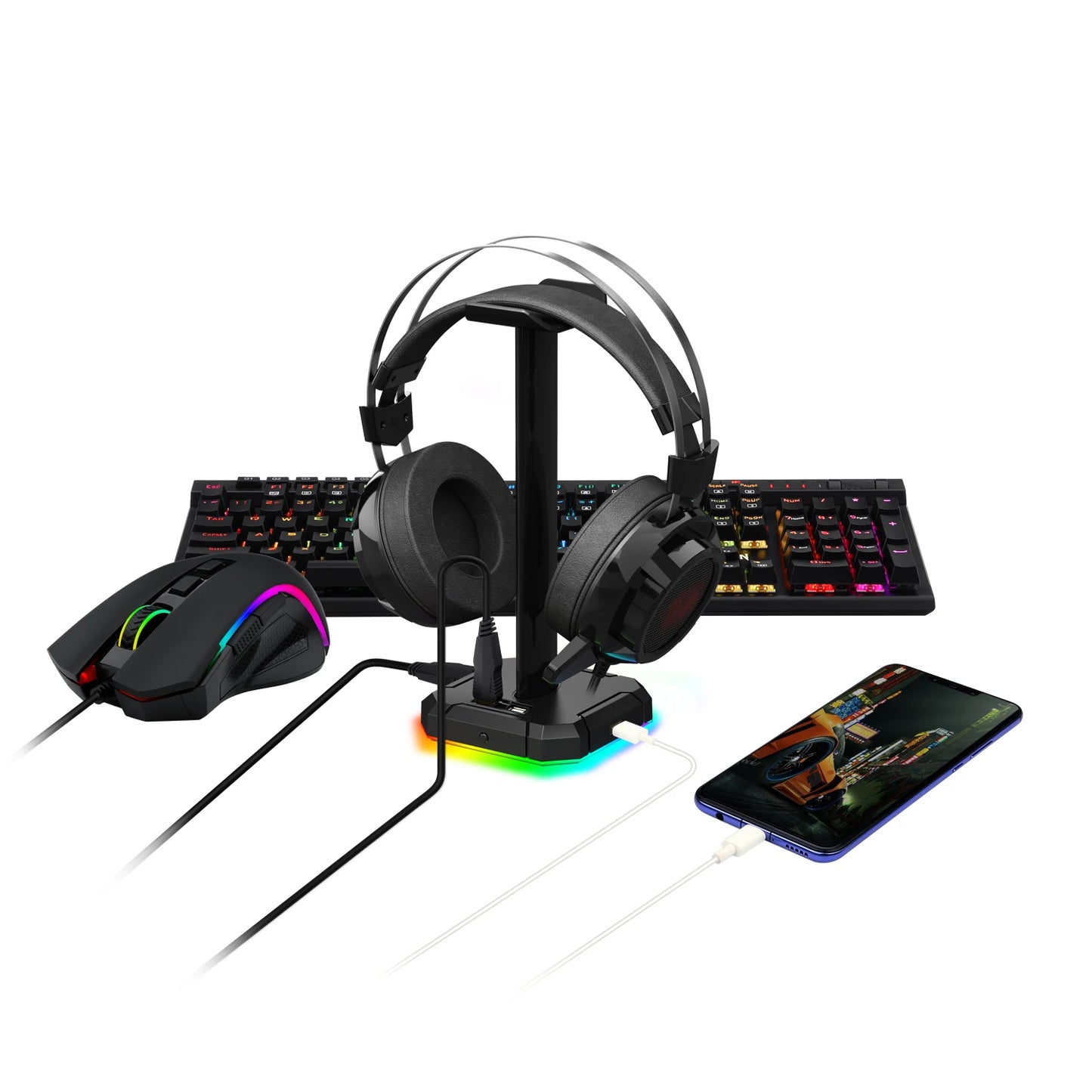 HA300 RGB Headset Stand | 4x USB Base - Aruen Store