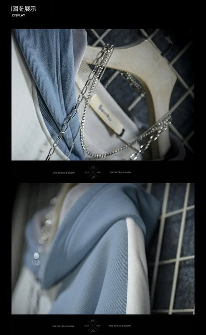 Kawaii Neko Harajuku Hoodie – Japanese Patchwork Blue & White Oversized Sweatshirt