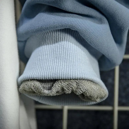 Kawaii Neko Harajuku Hoodie – Japanese Patchwork Blue & White Oversized Sweatshirt