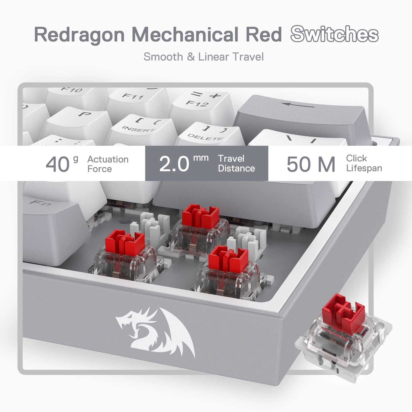 Redragon K617 Fizz 60% Teclado para jogos RGB com fio, 61 teclas Teclado mecânico compacto de troca quente Interruptor vermelho