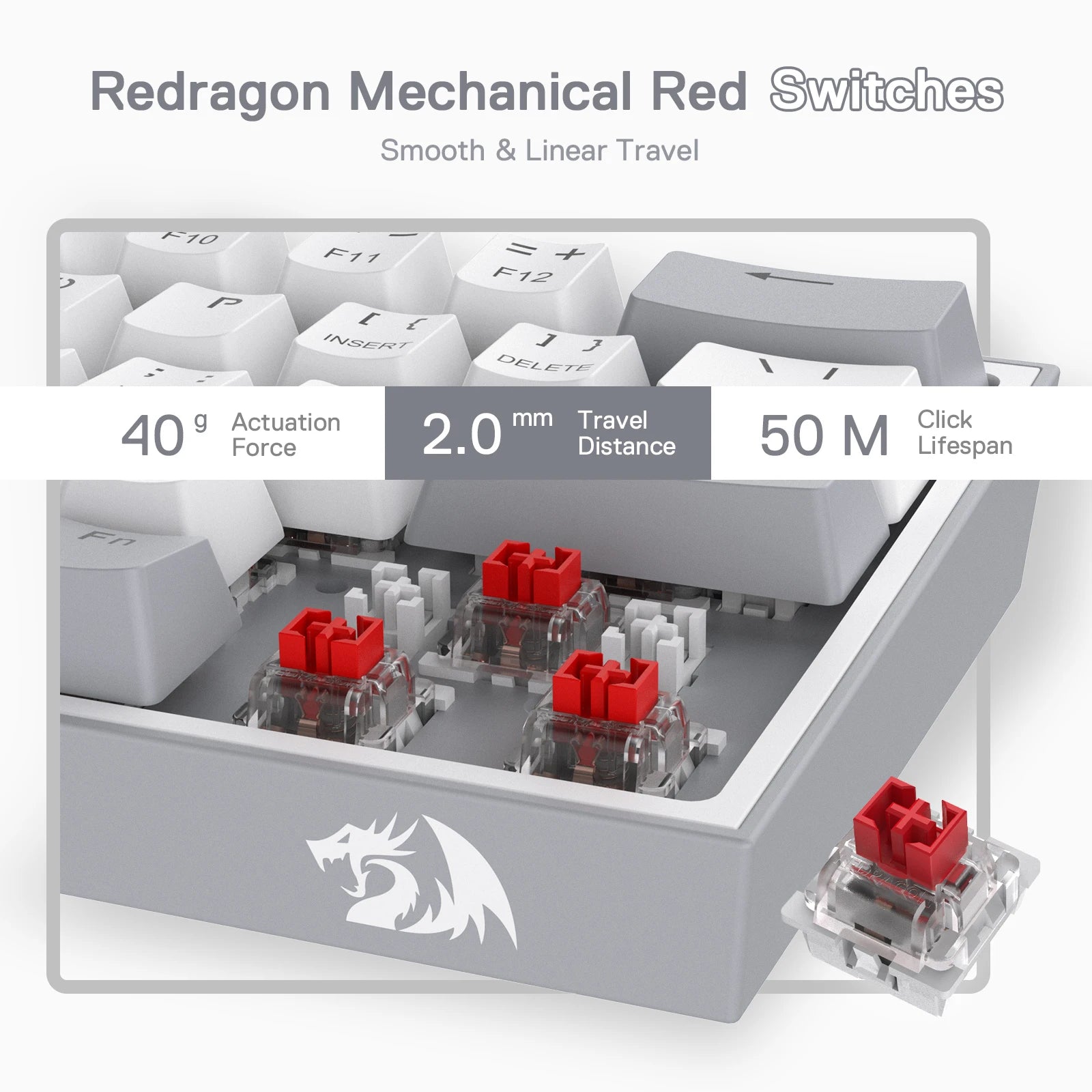 Redragon K617 Fizz 60% Teclado para jogos RGB com fio, 61 teclas Teclado mecânico compacto de troca quente Interruptor vermelho