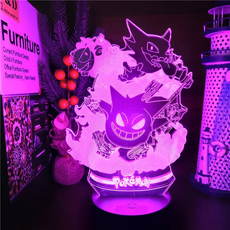 Pokemon gengar haunter gastly 3d lâmpada anime led night light usb mudança de cor luminaria ilusão dormir candeeiros de mesa crianças presente
