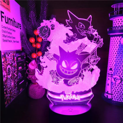 Pokemon gengar haunter gastly 3d lâmpada anime led night light usb mudança de cor luminaria ilusão dormir candeeiros de mesa crianças presente
