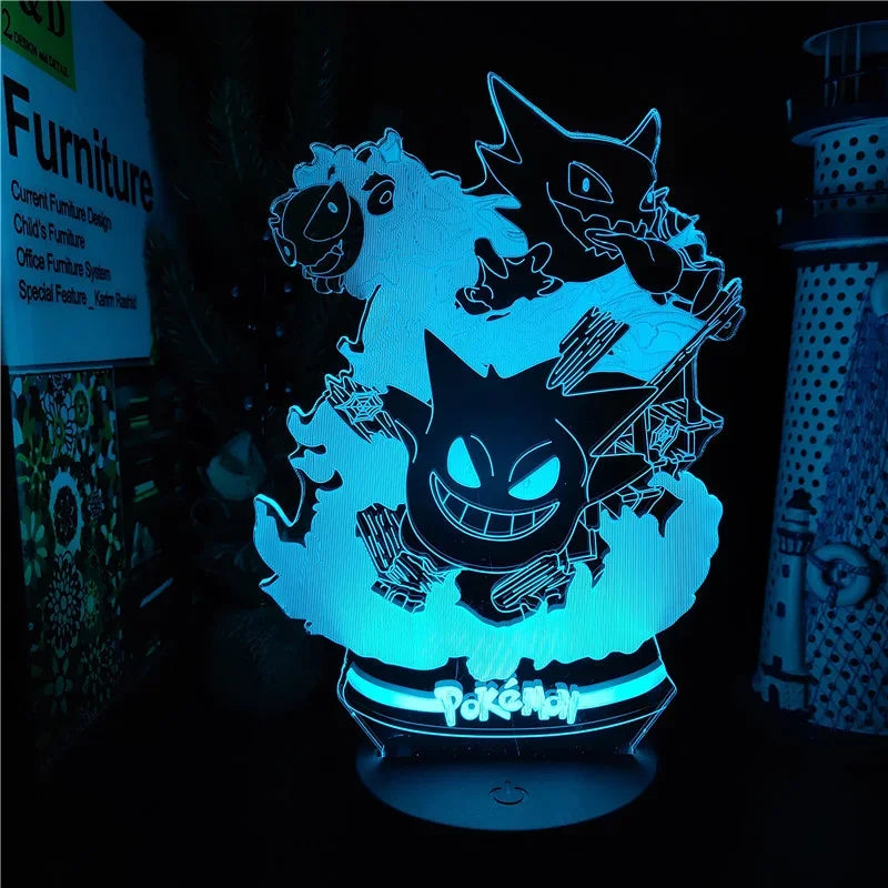 Pokemon gengar haunter gastly 3d lâmpada anime led night light usb mudança de cor luminaria ilusão dormir candeeiros de mesa crianças presente