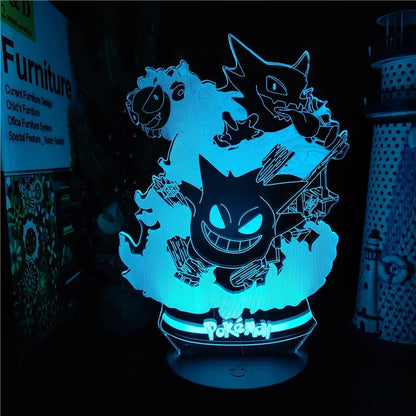 Pokemon gengar haunter gastly 3d lâmpada anime led night light usb mudança de cor luminaria ilusão dormir candeeiros de mesa crianças presente