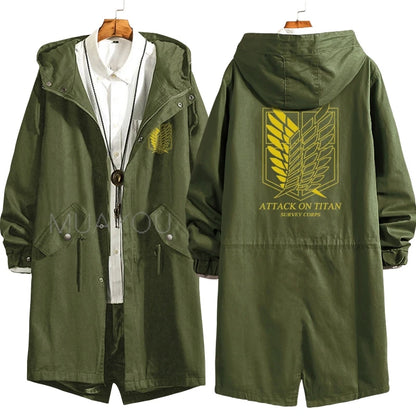 Attack on Titan Cosplay Trench Men Jackets Long Hoodie Shingeki No Kyojin Sasha Braus Ymir Armin Cosplay Wings of Liberty 3XL