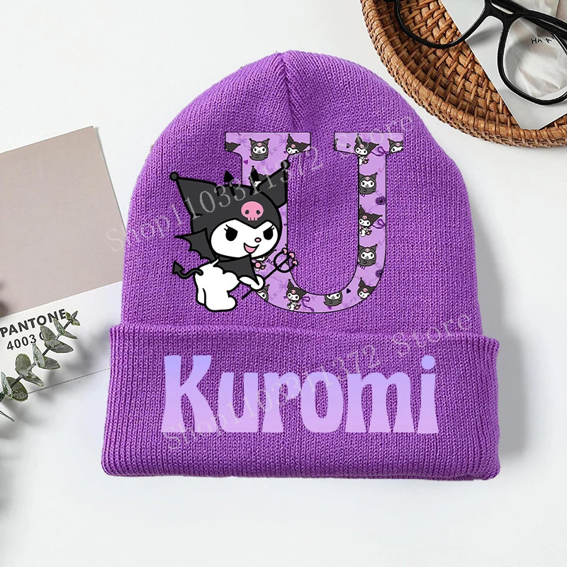 Personalized Gothic Bunny Beanie - Custom Letter Kawaii Knit Cap