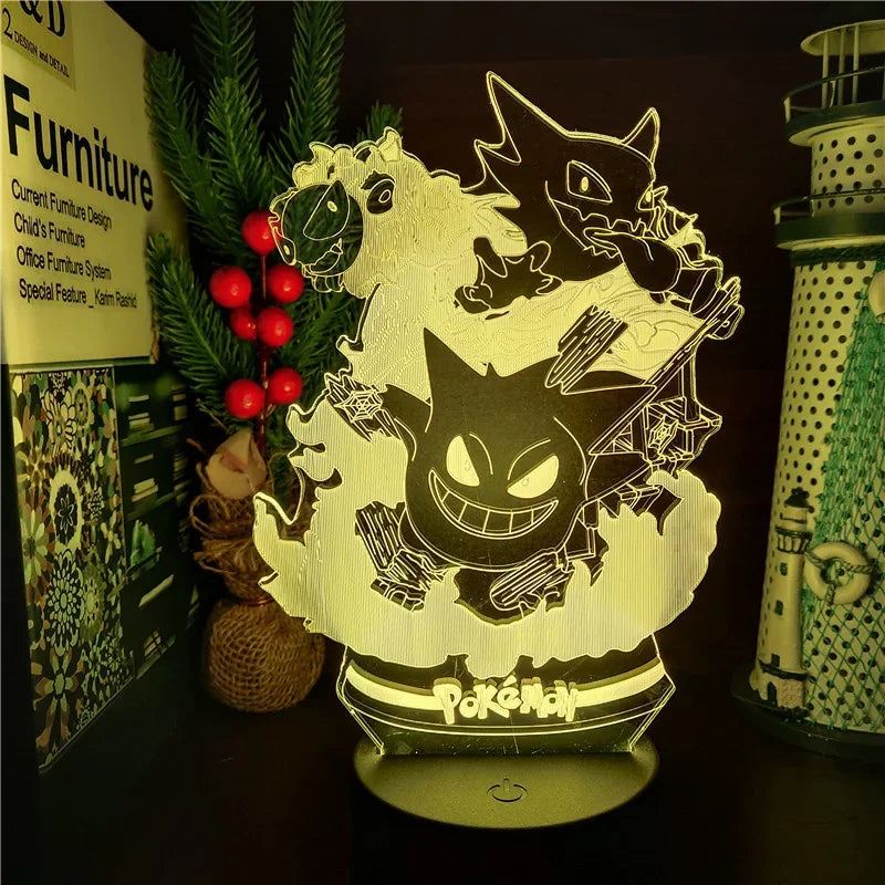 Pokemon gengar haunter gastly 3d lâmpada anime led night light usb mudança de cor luminaria ilusão dormir candeeiros de mesa crianças presente