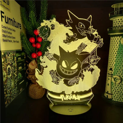 Pokemon gengar haunter gastly 3d lâmpada anime led night light usb mudança de cor luminaria ilusão dormir candeeiros de mesa crianças presente