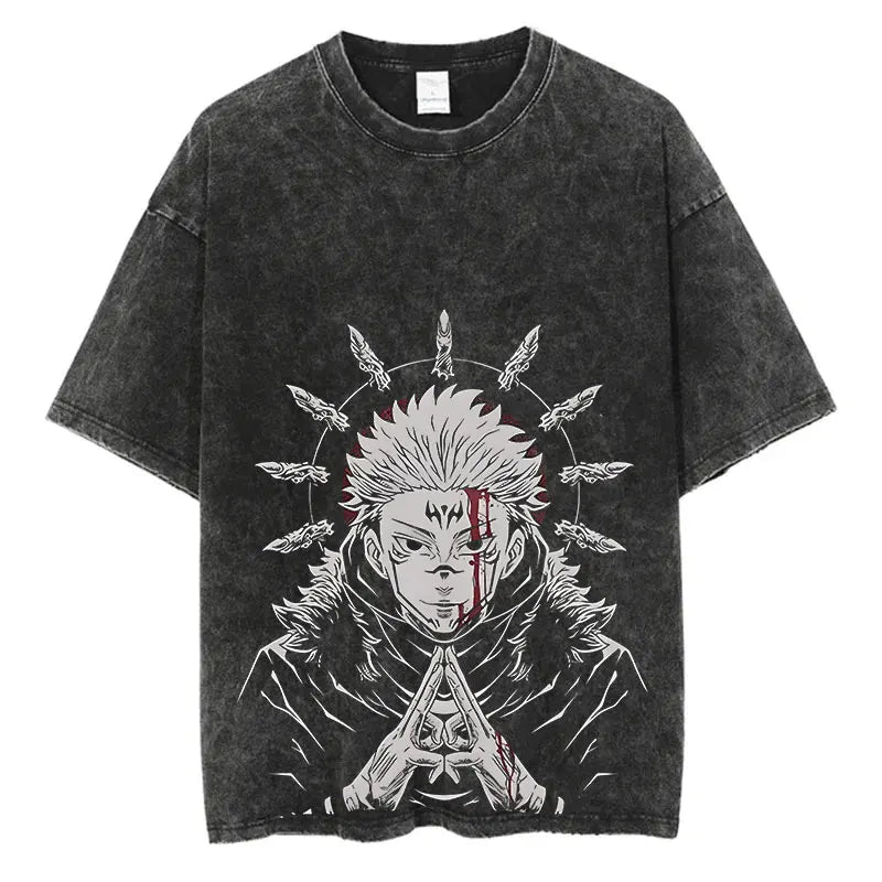Washed Vintage Oversized Tee - Jagged Teeth Demon Streetwear