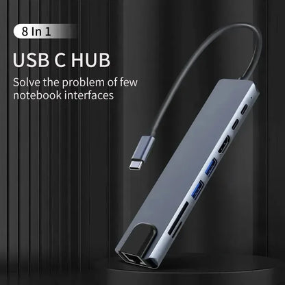 Hub usb c 8 em 1 tipo c 3.1 para 4k adaptador hdmi com leitor de cartão rj45 sd/tf pd carga rápida para macbook notebook computador portátil