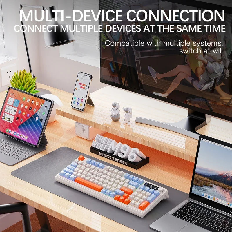 M96 Bluetooth Keyboard Wireless FREEWOLF Screen Gaming Keyboard,Electronic Screen, Multi-Device Connection,Ergonomics Gaming - Aruen Store