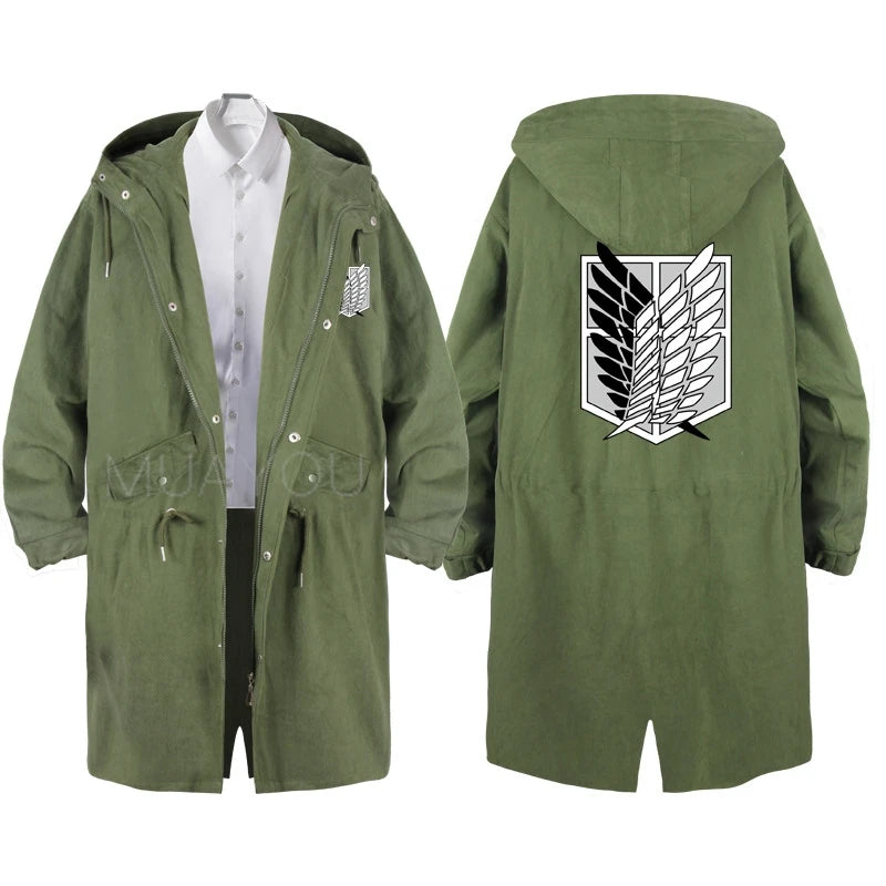 Attack on Titan Cosplay Trench Men Jackets Long Hoodie Shingeki No Kyojin Sasha Braus Ymir Armin Cosplay Wings of Liberty 3XL
