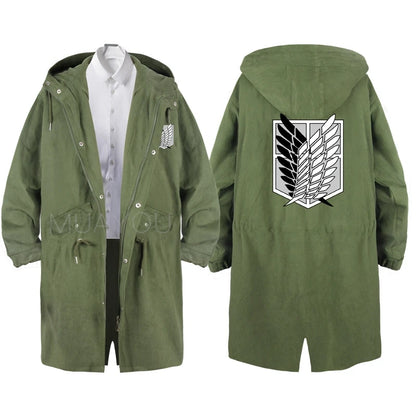 Attack on Titan Cosplay Trench Men Jackets Long Hoodie Shingeki No Kyojin Sasha Braus Ymir Armin Cosplay Wings of Liberty 3XL