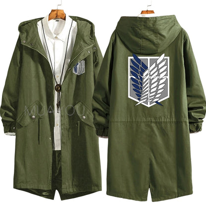 Attack on Titan Cosplay Trench Men Jackets Long Hoodie Shingeki No Kyojin Sasha Braus Ymir Armin Cosplay Wings of Liberty 3XL