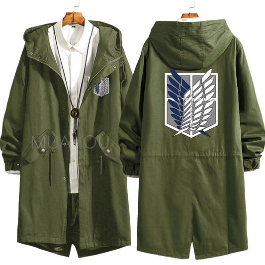 Attack on Titan Cosplay Trench Men Jackets Long Hoodie Shingeki No Kyojin Sasha Braus Ymir Armin Cosplay Wings of Liberty 3XL