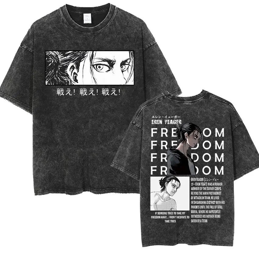 Vintage Washed "Wings of Freedom" Oversized Tee - Epic Battle Streetwear