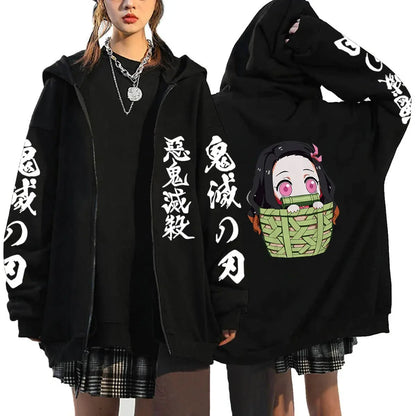 Oni Shadow Zip Hoodie – Japanese Dark Streetwear Oversized Jacket