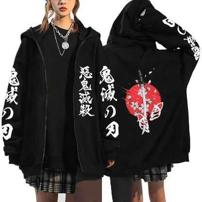 Oni Shadow Zip Hoodie – Japanese Dark Streetwear Oversized Jacket