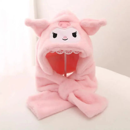 Gothic Bunny Plush Hooded Scarf - All-in-One Kawaii Winter Set