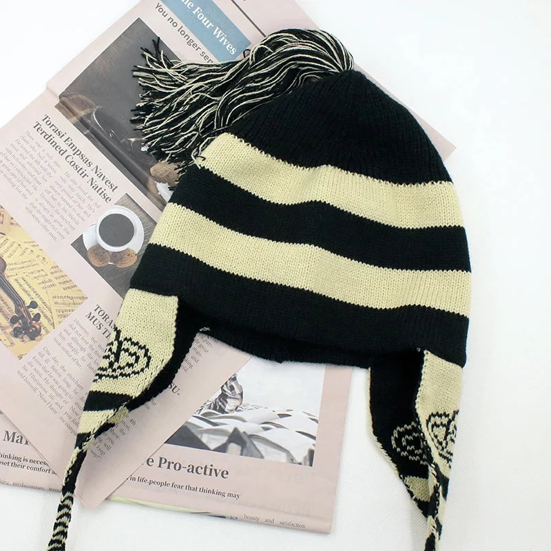 Nana Anime Shinichi Beanie – Warm Knitted Tassel Winter Earflap Hat