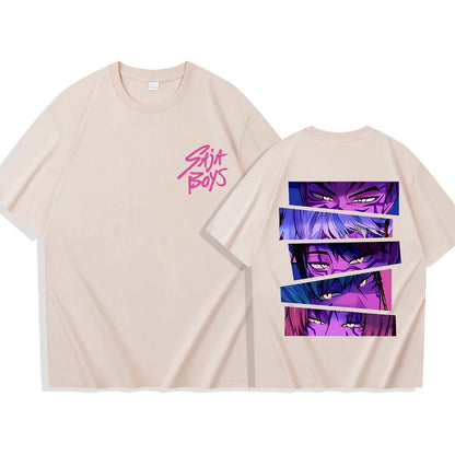 Cyberpunk Sunset Oversized Tee - Retro Neon Harajuku Streetwear