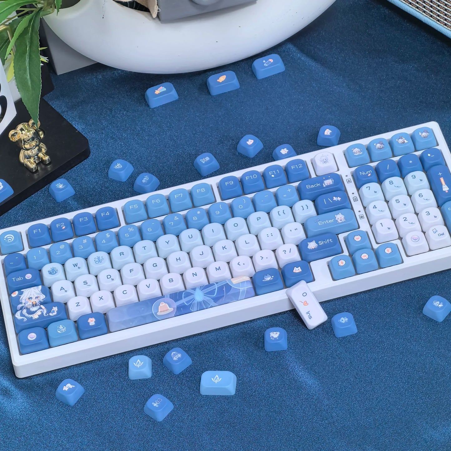 Genshin Impacto Furina Keycaps para Gaming Teclado Mecânico, Xiao Wanderer Meow, Perfil MOA, 104, 108, 75, 84, 84, 87 Layout