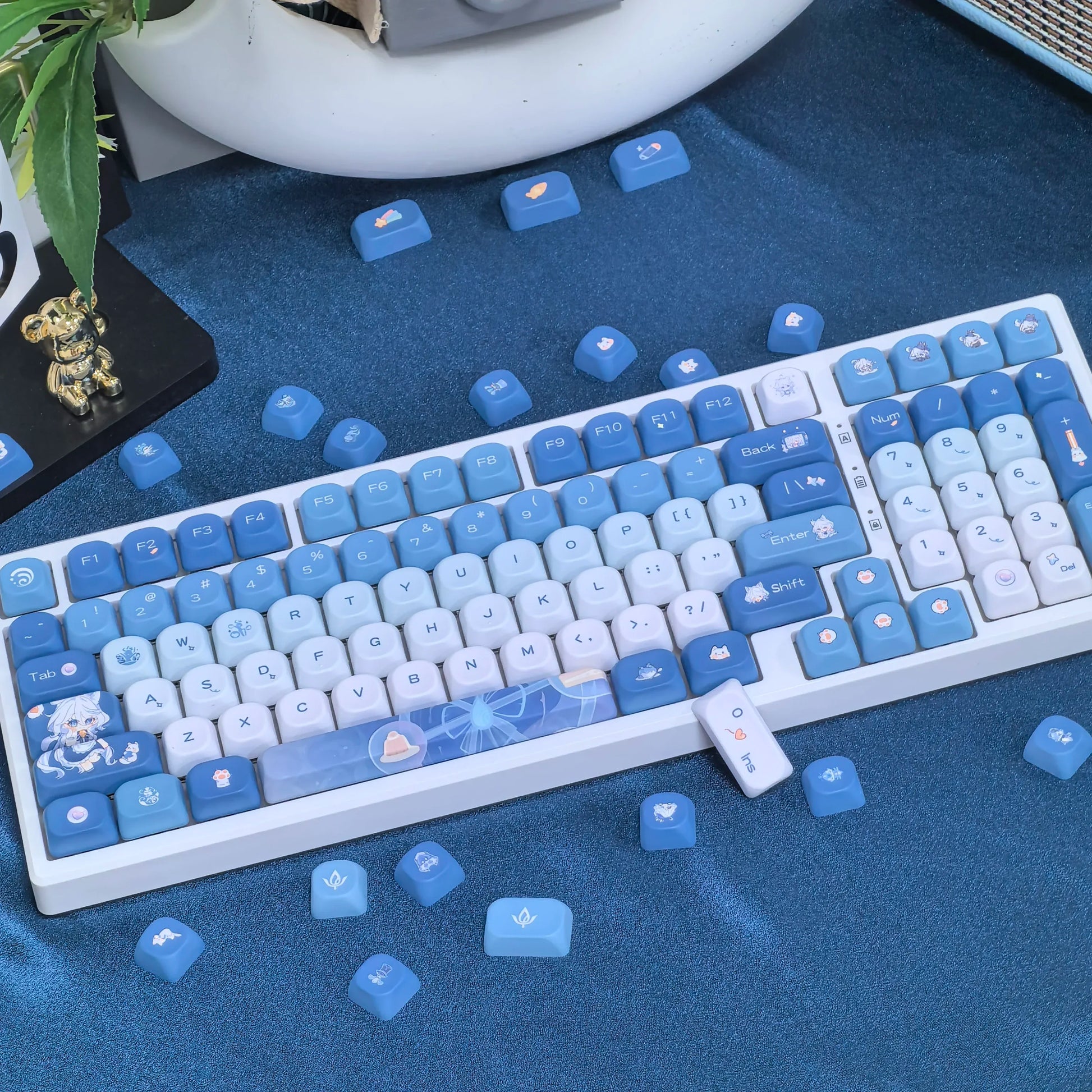 Genshin Impacto Furina Keycaps para Gaming Teclado Mecânico, Xiao Wanderer Meow, Perfil MOA, 104, 108, 75, 84, 84, 87 Layout