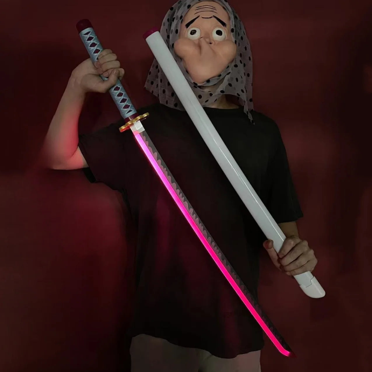 104cm luminoso demon slayer katana kimetsu não yaiba lâmina sabre anime cosplay prop kanroji mitsuri tamanho real brinquedo katana japonês