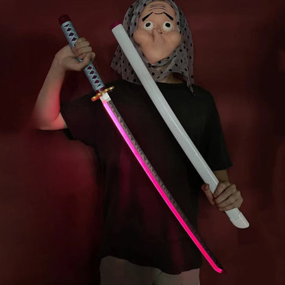 104cm luminoso demon slayer katana kimetsu não yaiba lâmina sabre anime cosplay prop kanroji mitsuri tamanho real brinquedo katana japonês