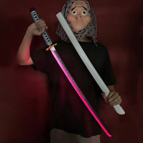 104cm luminoso demon slayer katana kimetsu não yaiba lâmina sabre anime cosplay prop kanroji mitsuri tamanho real brinquedo katana japonês
