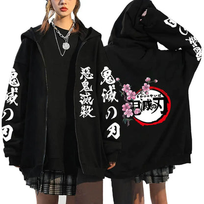 Oni Shadow Zip Hoodie – Japanese Dark Streetwear Oversized Jacket