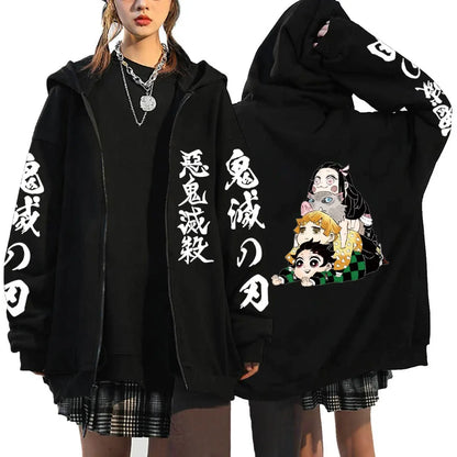 Oni Shadow Zip Hoodie – Japanese Dark Streetwear Oversized Jacket
