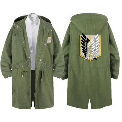 Attack on Titan Cosplay Trench Men Jackets Long Hoodie Shingeki No Kyojin Sasha Braus Ymir Armin Cosplay Wings of Liberty 3XL
