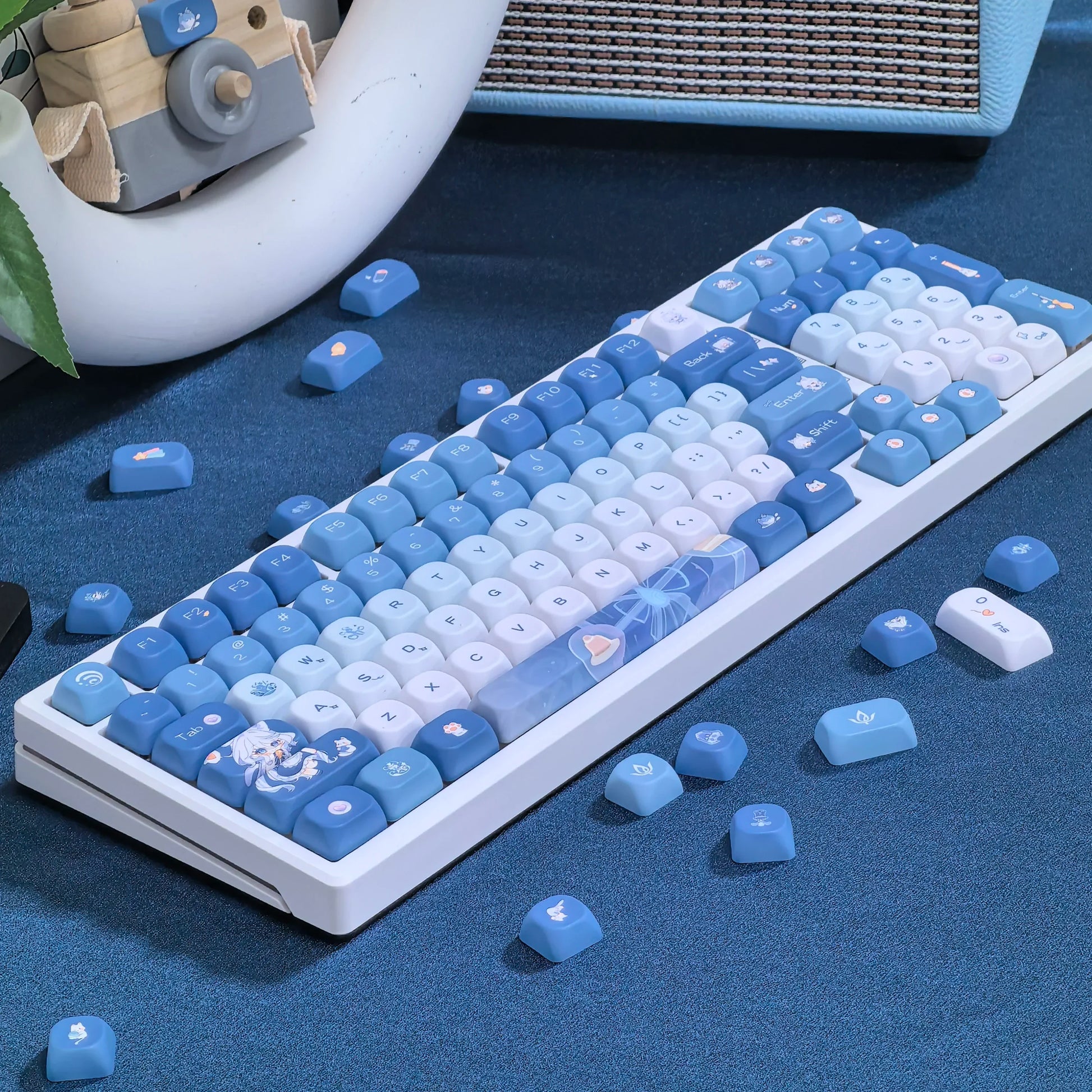 Genshin Impacto Furina Keycaps para Gaming Teclado Mecânico, Xiao Wanderer Meow, Perfil MOA, 104, 108, 75, 84, 84, 87 Layout