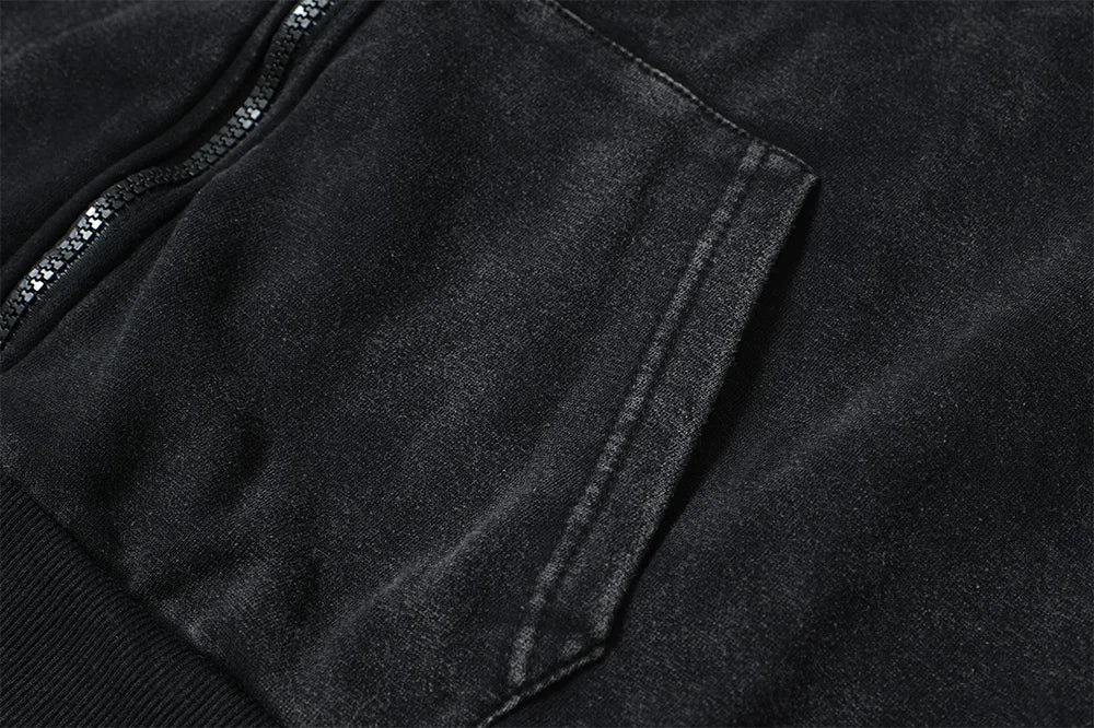 Unisex Washed Gothic Zip Hoodie – Dark Graphic Harajuku Streetwear Jacket