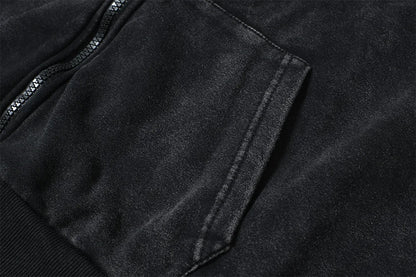 Unisex Washed Gothic Zip Hoodie – Dark Graphic Harajuku Streetwear Jacket