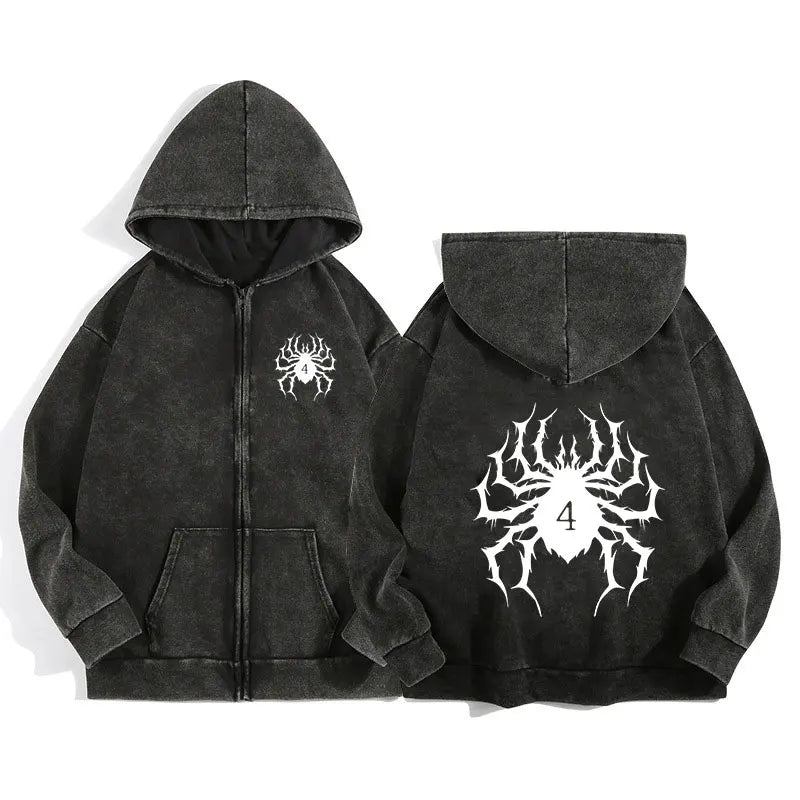 Unisex Gothic Anime-Inspired Zip Hoodie – Harajuku Streetwear with Luminous Spirit Graphic