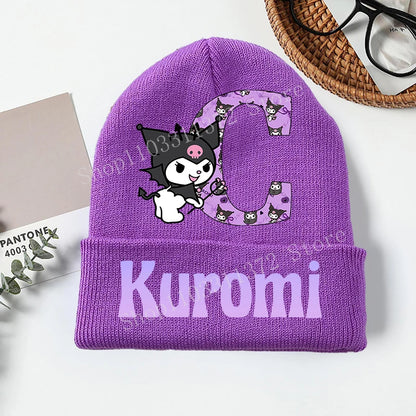 Personalized Gothic Bunny Beanie - Custom Letter Kawaii Knit Cap