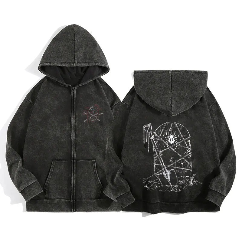 Unisex Gothic Anime-Inspired Zip Hoodie – Harajuku Streetwear with Luminous Spirit Graphic