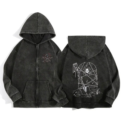 Unisex Gothic Anime-Inspired Zip Hoodie – Harajuku Streetwear with Luminous Spirit Graphic