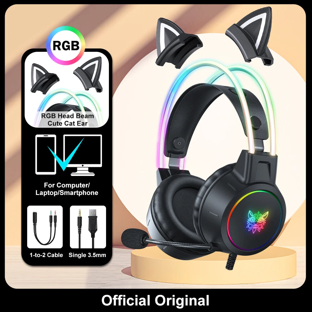 ONIKUMA X15 Pro Gaming Headset with RGB & Anime-Inspired Design