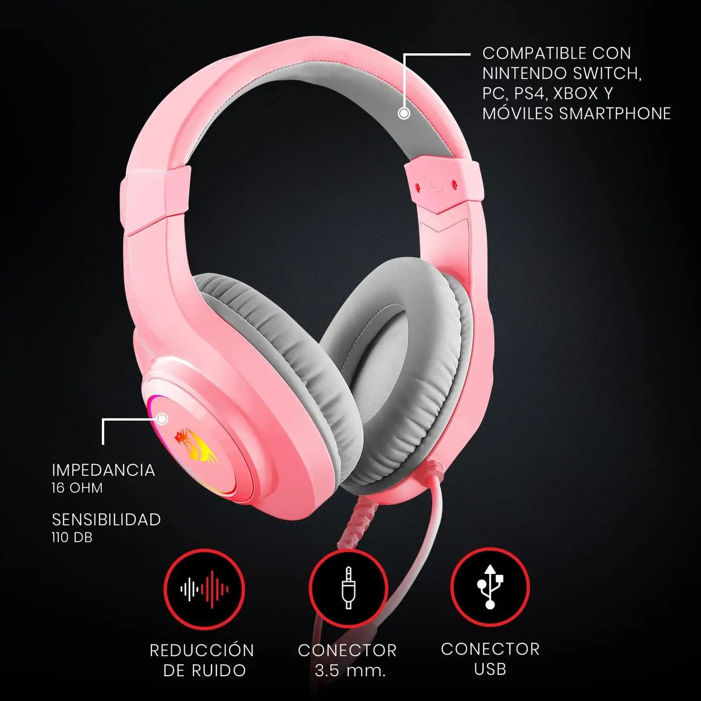 Pink RGB Gaming Headset – Immersive Sound, Clear Mic and Perfect Design for Gamers & Anime Fans