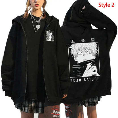 Unisex Anime-Inspired Zip Hoodie – Dark Streetwear with Energetic Eyes Graphic, Autumn/Winter Edition