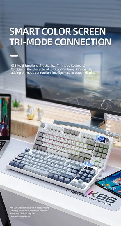 Attack Shark K86 RGB TFT Screen Wireless Mechanical Keyboard,Hot Swap, Metal Knob,Tri-mode Connectivity,macro Gaming Keyboar