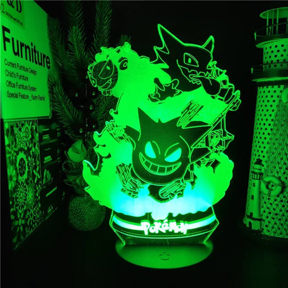Pokemon gengar haunter gastly 3d lâmpada anime led night light usb mudança de cor luminaria ilusão dormir candeeiros de mesa crianças presente