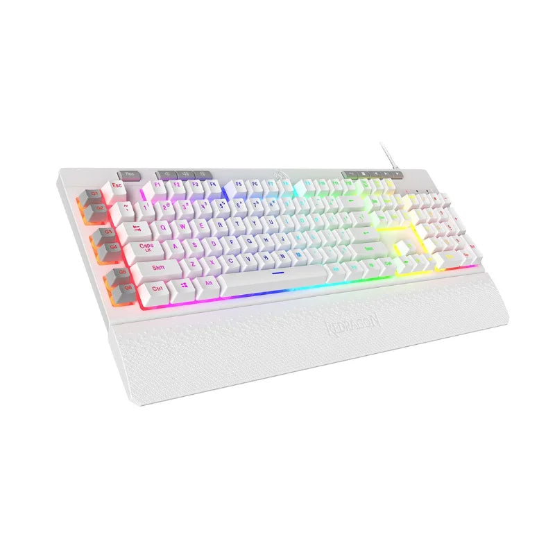 Teclado com fio para jogos de membrana retroiluminada Redragon K512 Shiva RGB, interruptor de sensação mecânica linear, descanso de pulso removível